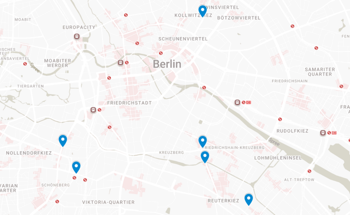 Map of the locations on Google MyMaps
